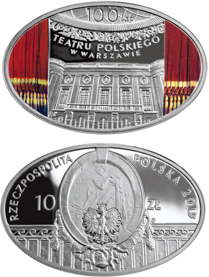 Image of 10 zloty coin - Centenary of the Polish Theatre in Warsaw | Poland 2013.  The Silver coin is of Proof quality.