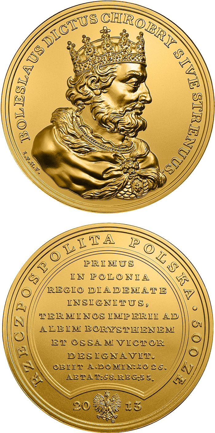 Image of 500 zloty coin - Boleslaw I the Brave | Poland 2013.  The Gold coin is of BU quality.