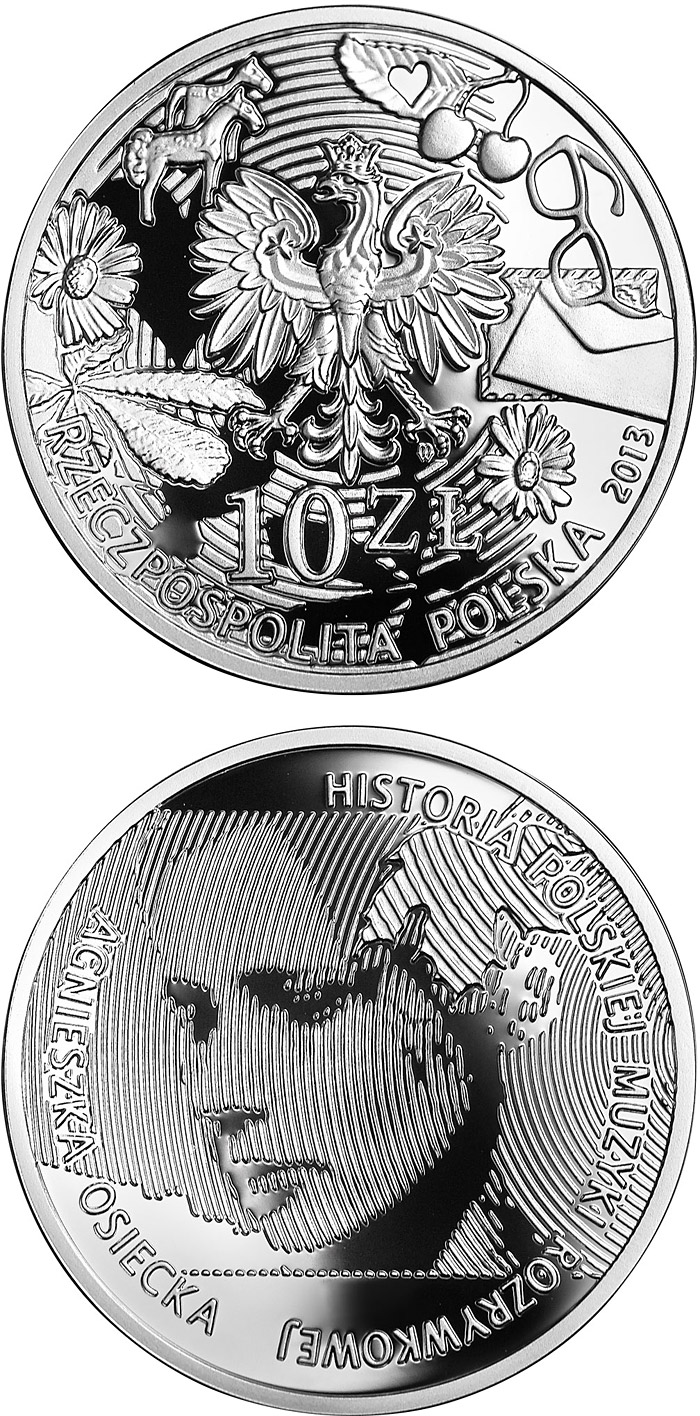 Image of 10 zloty coin - Agnieszka Osiecka  | Poland 2013.  The Silver coin is of Proof quality.