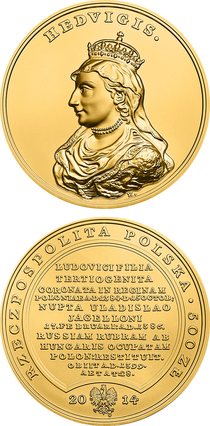 Image of 50 zloty coin - Jadwiga of Anjou  | Poland 2014.  The Gold coin is of BU quality.