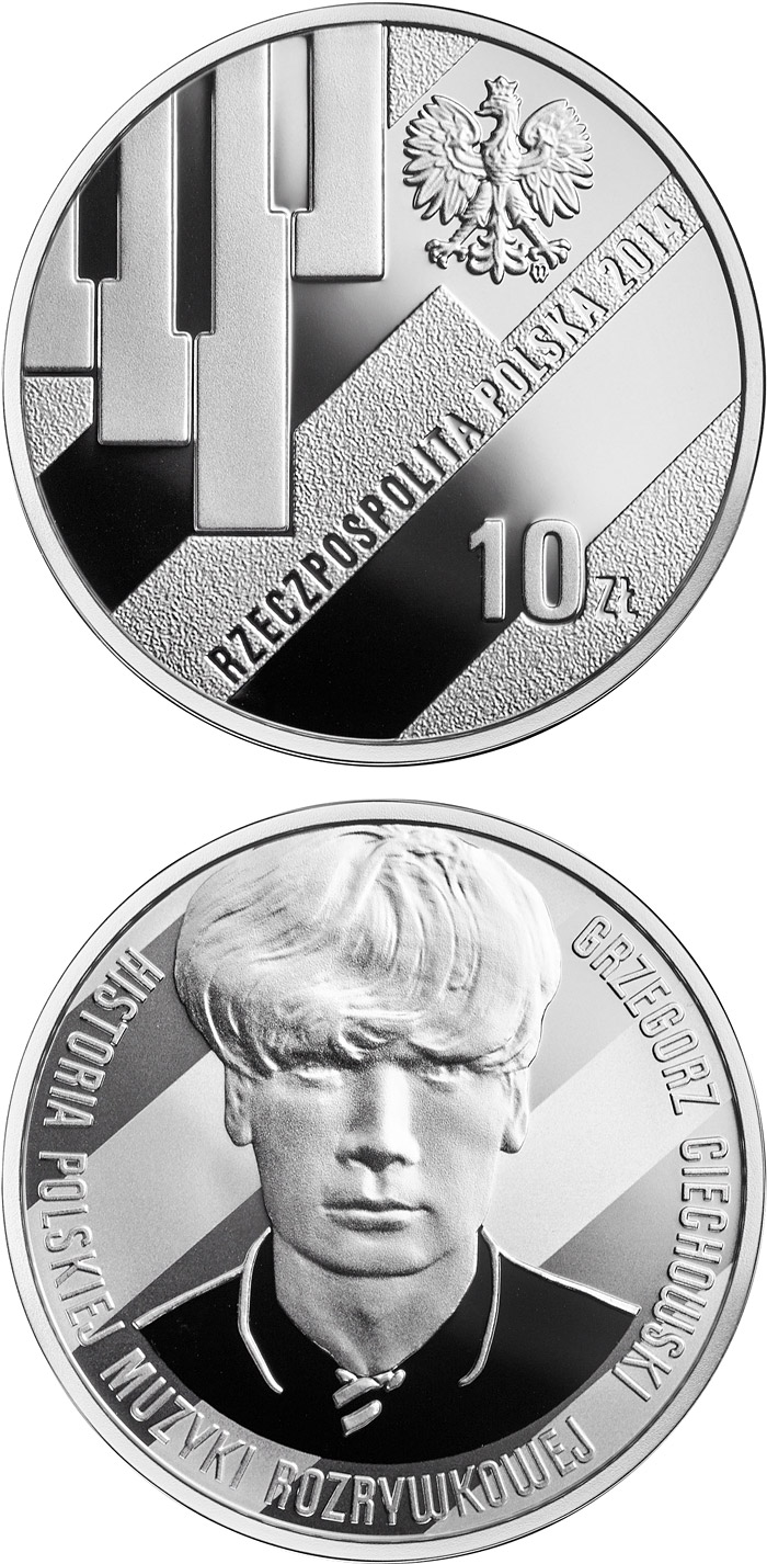 Image of 10 zloty coin - Grzegorz Ciechowski | Poland 2014.  The Silver coin is of Proof quality.