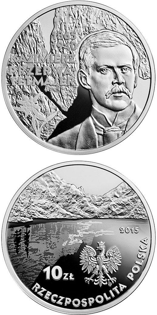 Image of 10 zloty coin - 150th Anniversary of the Birth of Kazimierz Przerwa-Tetmajer | Poland 2015.  The Silver coin is of Proof quality.