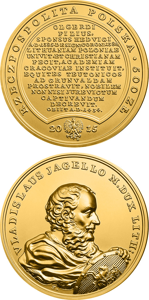 Image of 500 zloty coin - Ladislas Jagiello  | Poland 2015.  The Gold coin is of BU quality.