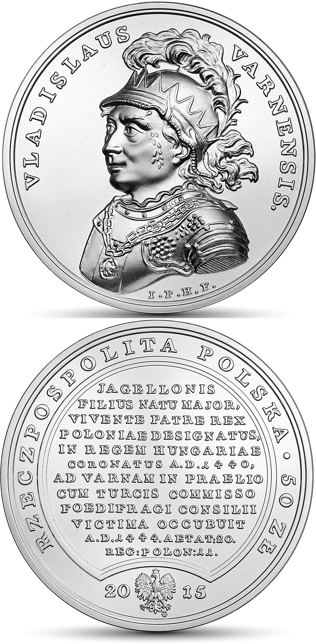 Image of 50 zloty coin - Ladislas of Varna  | Poland 2015.  The Silver coin is of BU quality.