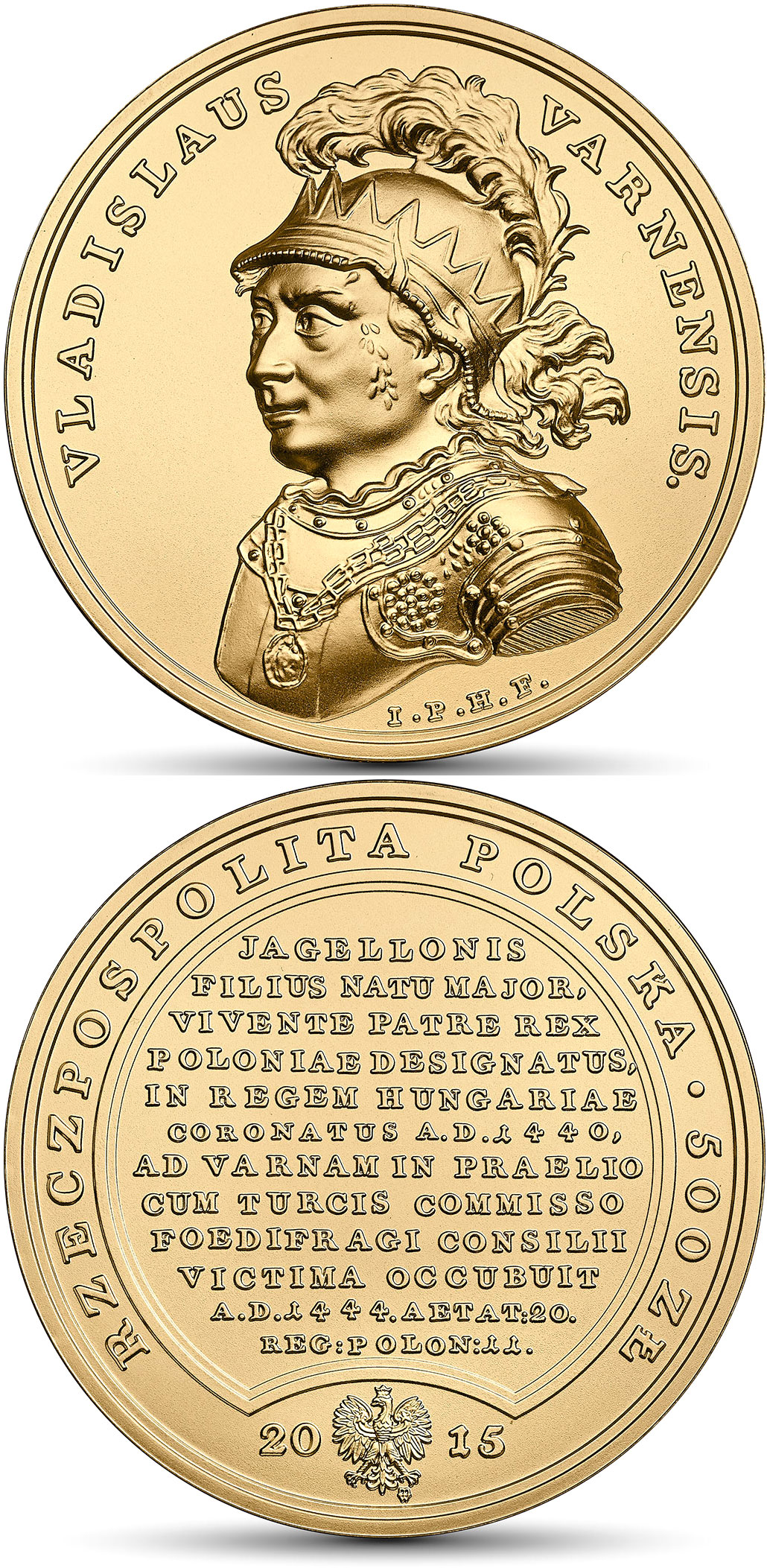 Image of 500 zloty coin - Ladislas of Varna  | Poland 2015.  The Gold coin is of BU quality.