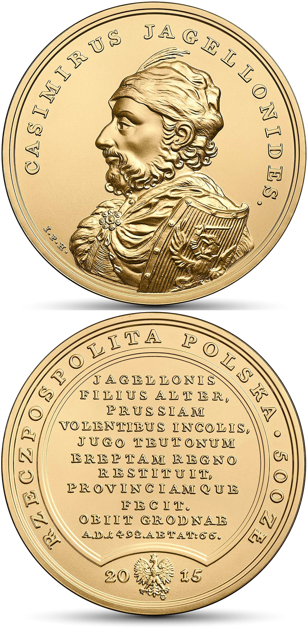 Image of 500 zloty coin - Casimir Jagielloni  | Poland 2015.  The Gold coin is of BU quality.