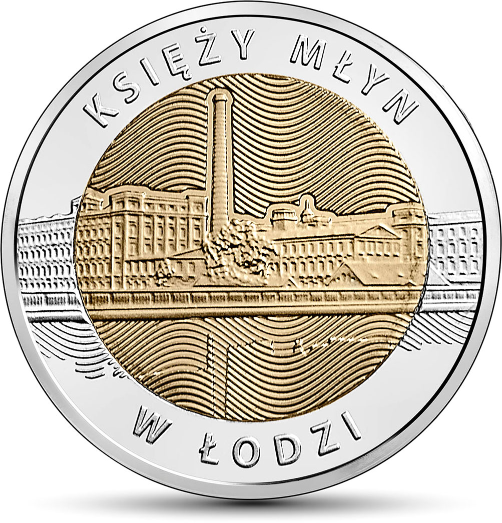 Image of 5 zloty coin - Księży Młyn in Łódź  | Poland 2016.  The Bimetal: CuNi, nordic gold coin is of UNC quality.