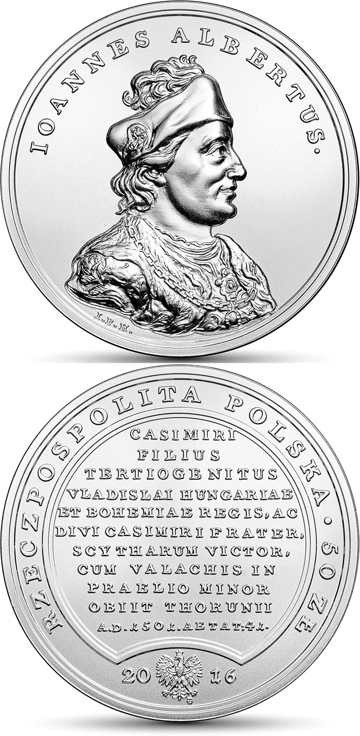 Image of 50 zloty coin - John Albert  | Poland 2016.  The Silver coin is of BU quality.