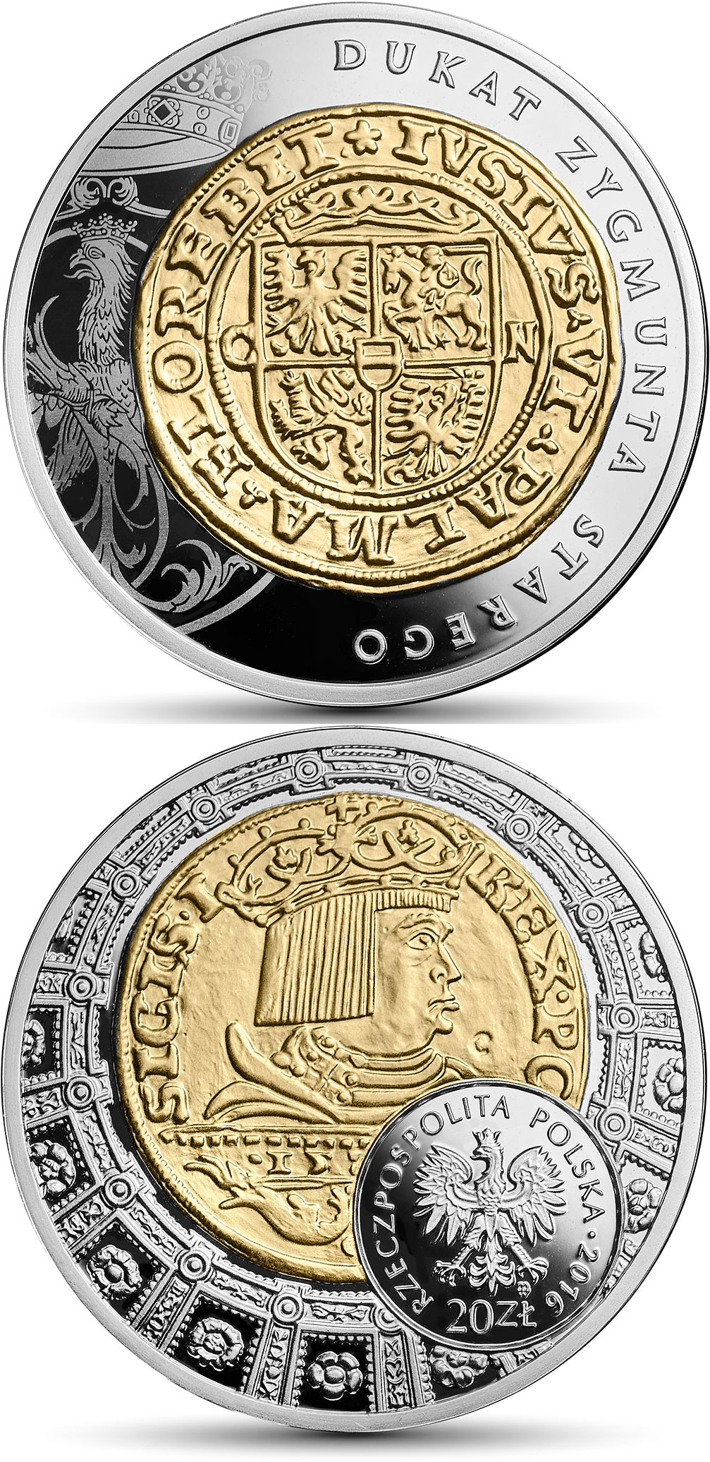 Image of 20 zloty coin - Ducat of Sigismund the Elder  | Poland 2016.  The Silver coin is of Proof quality.