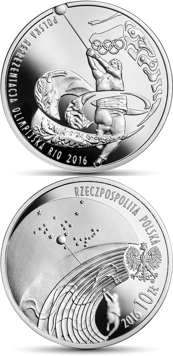 Image of 10 zloty coin - Polish Olympic Team – Rio de Janeiro 2016 | Poland 2016.  The Silver coin is of Proof quality.
