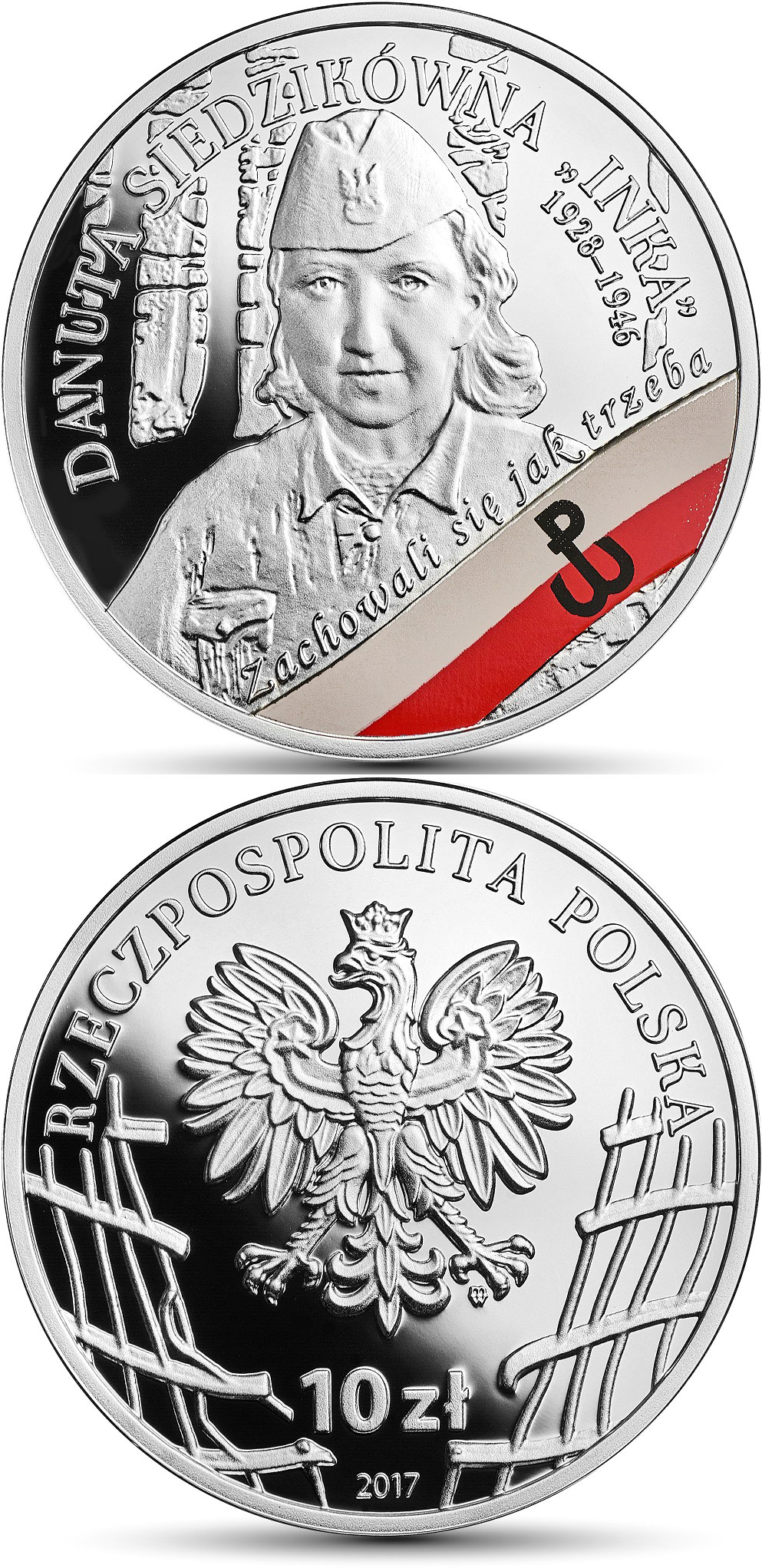 Image of 10 zloty coin - Danuta Siedzikówna | Poland 2017.  The Silver coin is of Proof quality.