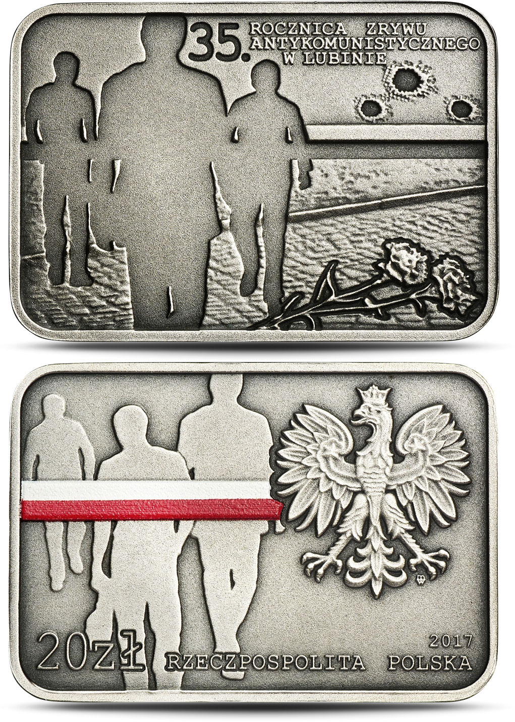 Image of 20 zloty coin - 35th Anniversary of the Anti-communist Uprising in Lubin  | Poland 2017.  The Silver coin is of Proof quality.