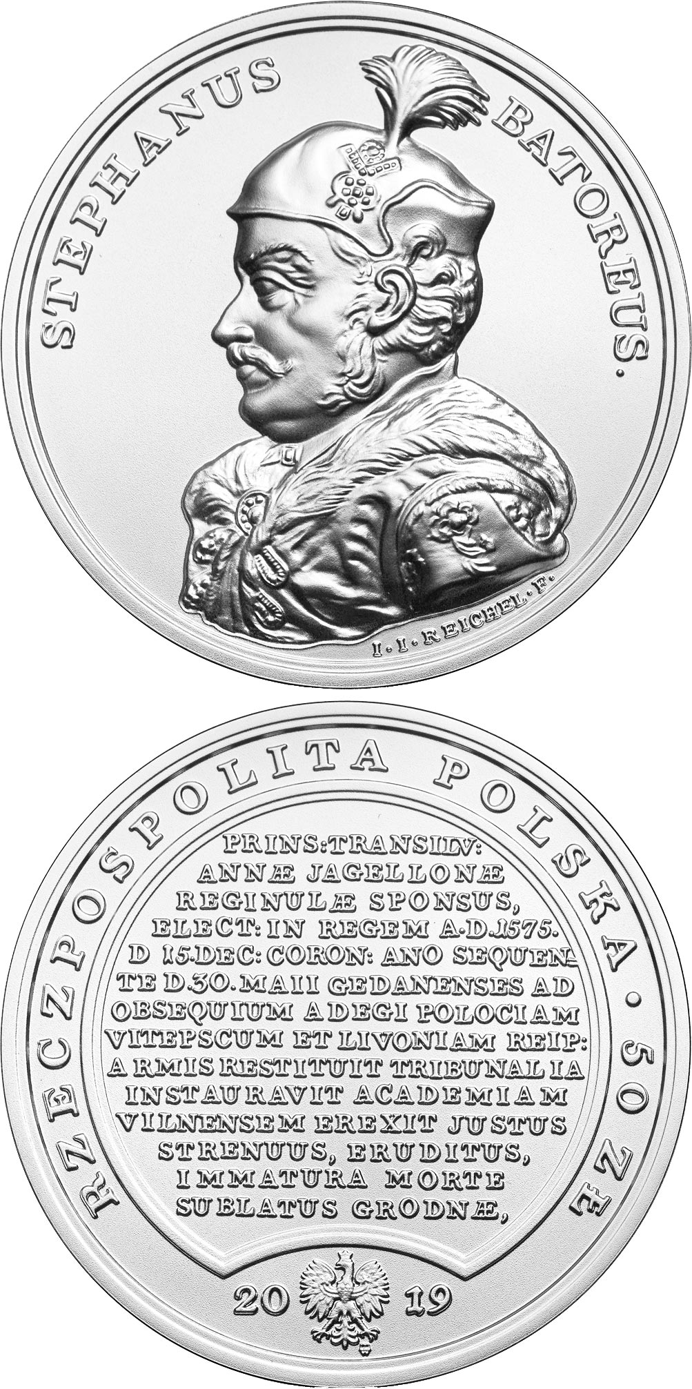 Image of 50 zloty coin - Stephen Bathory | Poland 2019.  The Silver coin is of BU quality.