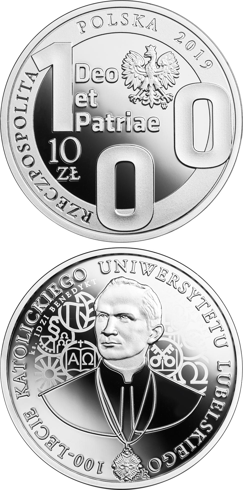 Image of 10 zloty coin - 100th Anniversary of the Catholic University of Lublin | Poland 2019.  The Silver coin is of Proof quality.