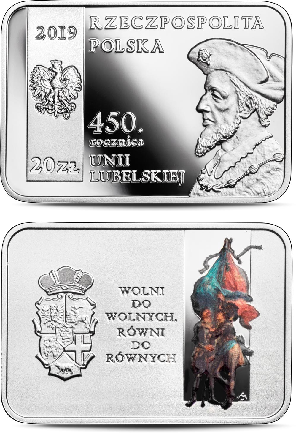 Image of 20 zloty coin - 450th Anniversary of the Union of Lublin | Poland 2019.  The Silver coin is of Proof quality.