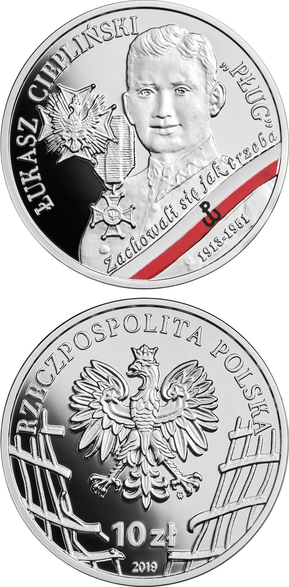 Image of 10 zloty coin - Łukasz Ciepliński alias Pług | Poland 2019.  The Silver coin is of Proof quality.