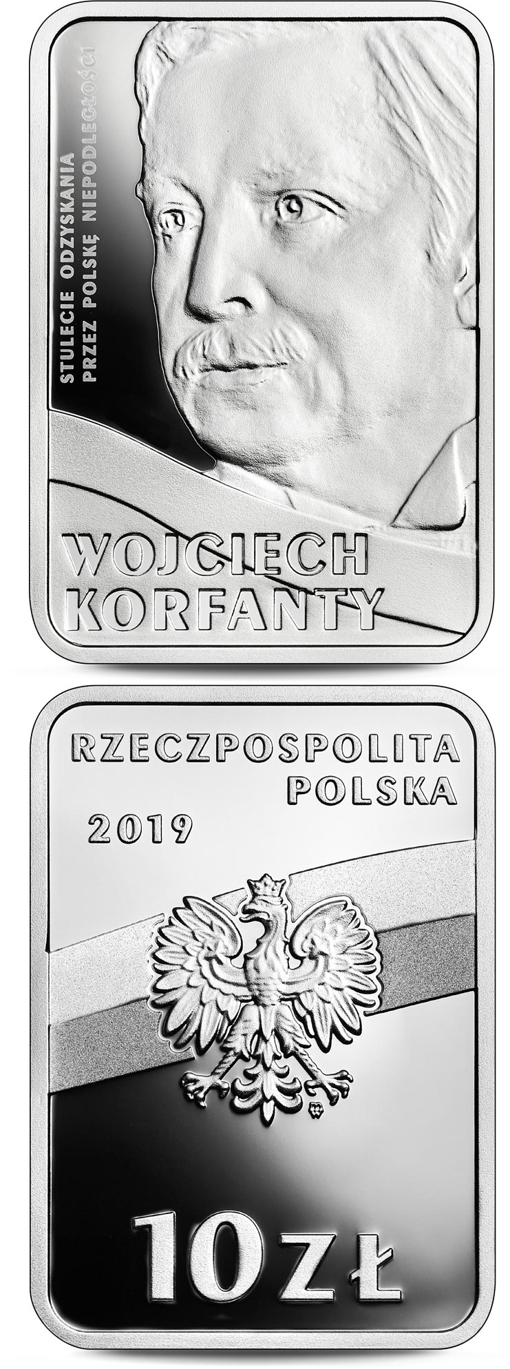Image of 10 zloty coin - Wojciech Korfanty | Poland 2019.  The Silver coin is of Proof quality.