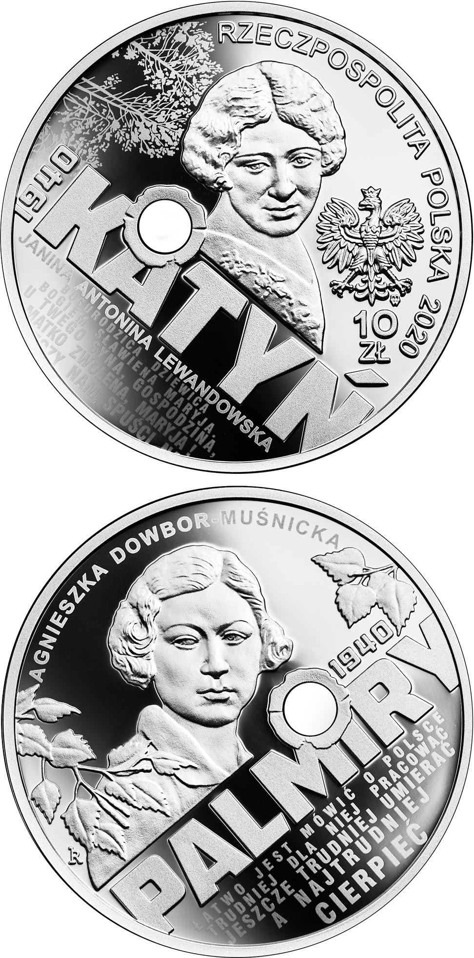 Image of 10 zloty coin - Katyń – Palmiry 1940 | Poland 2020.  The Silver coin is of Proof quality.