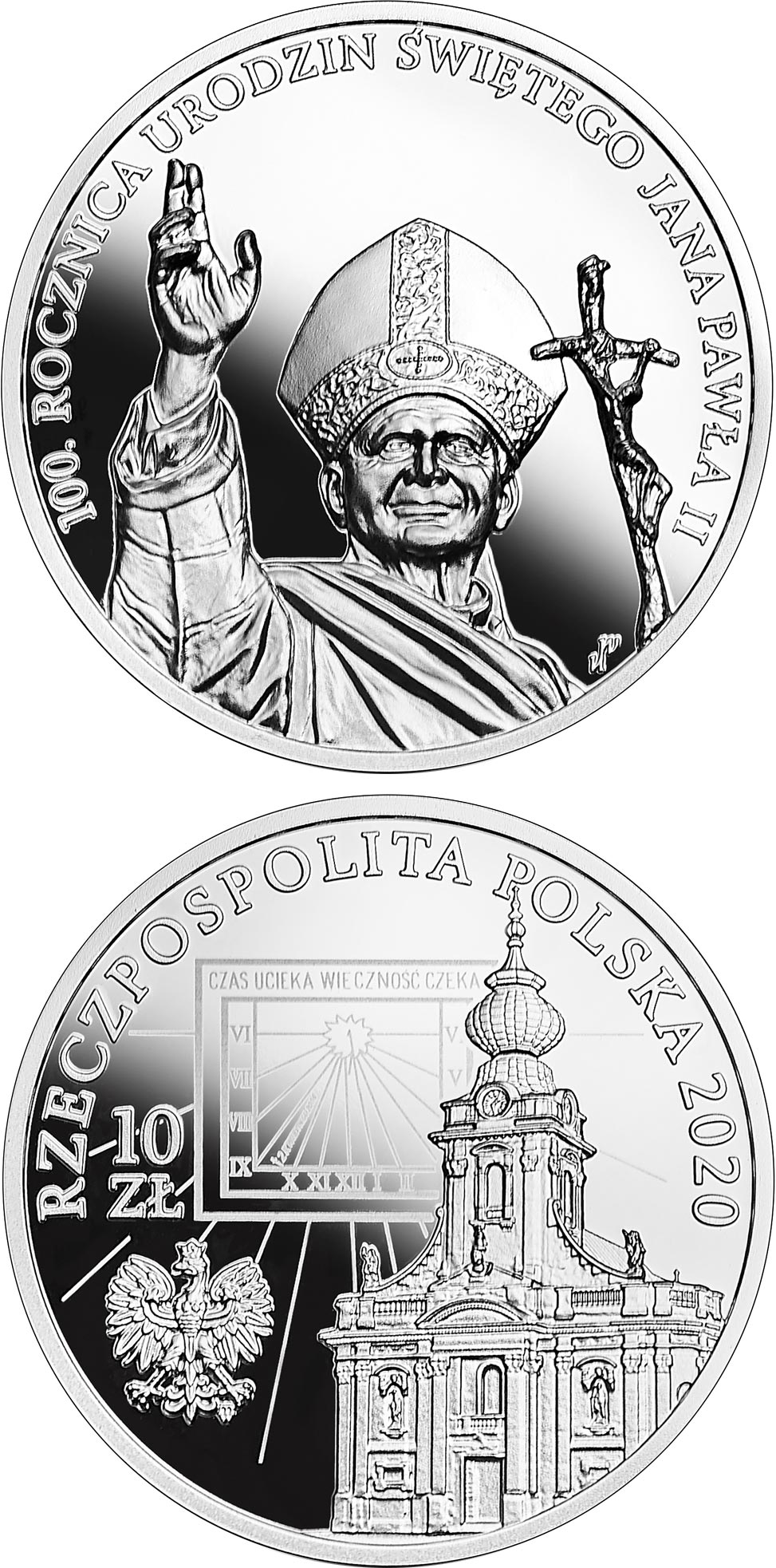 Image of 10 zloty coin - 100th Anniversary of the Birth of Saint John Paul II | Poland 2020.  The Silver coin is of Proof quality.