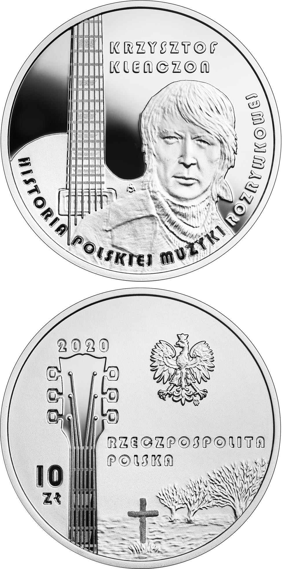 Image of 10 zloty coin - Krzysztof Klenczon  | Poland 2020.  The Silver coin is of Proof quality.