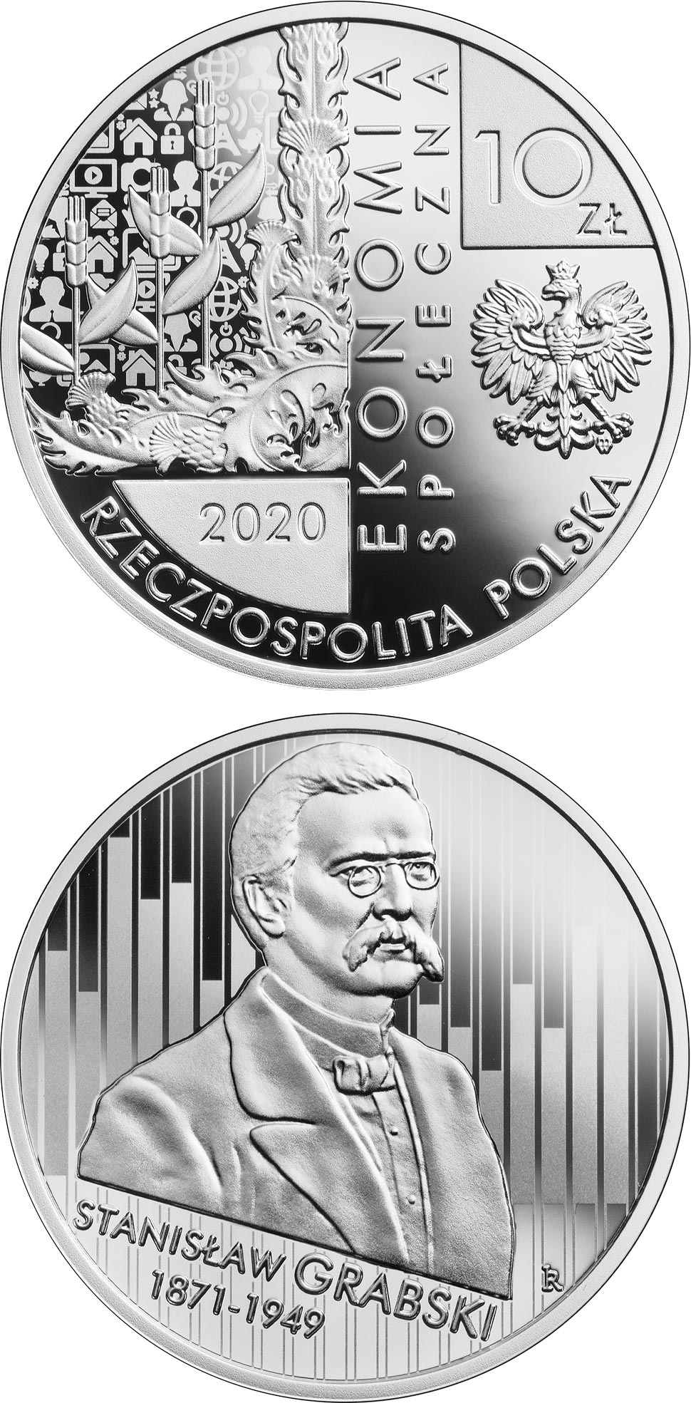 Image of 10 zloty coin - Stanisław Grabski | Poland 2020.  The Silver coin is of Proof quality.