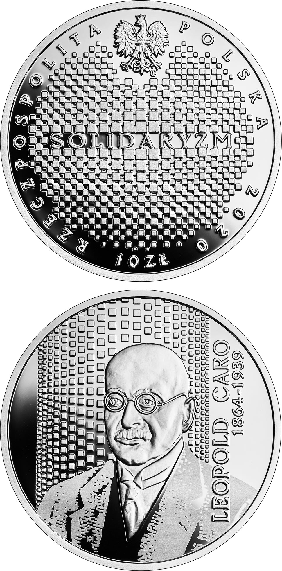 Image of 10 zloty coin - Leopold Caro | Poland 2020.  The Silver coin is of Proof quality.