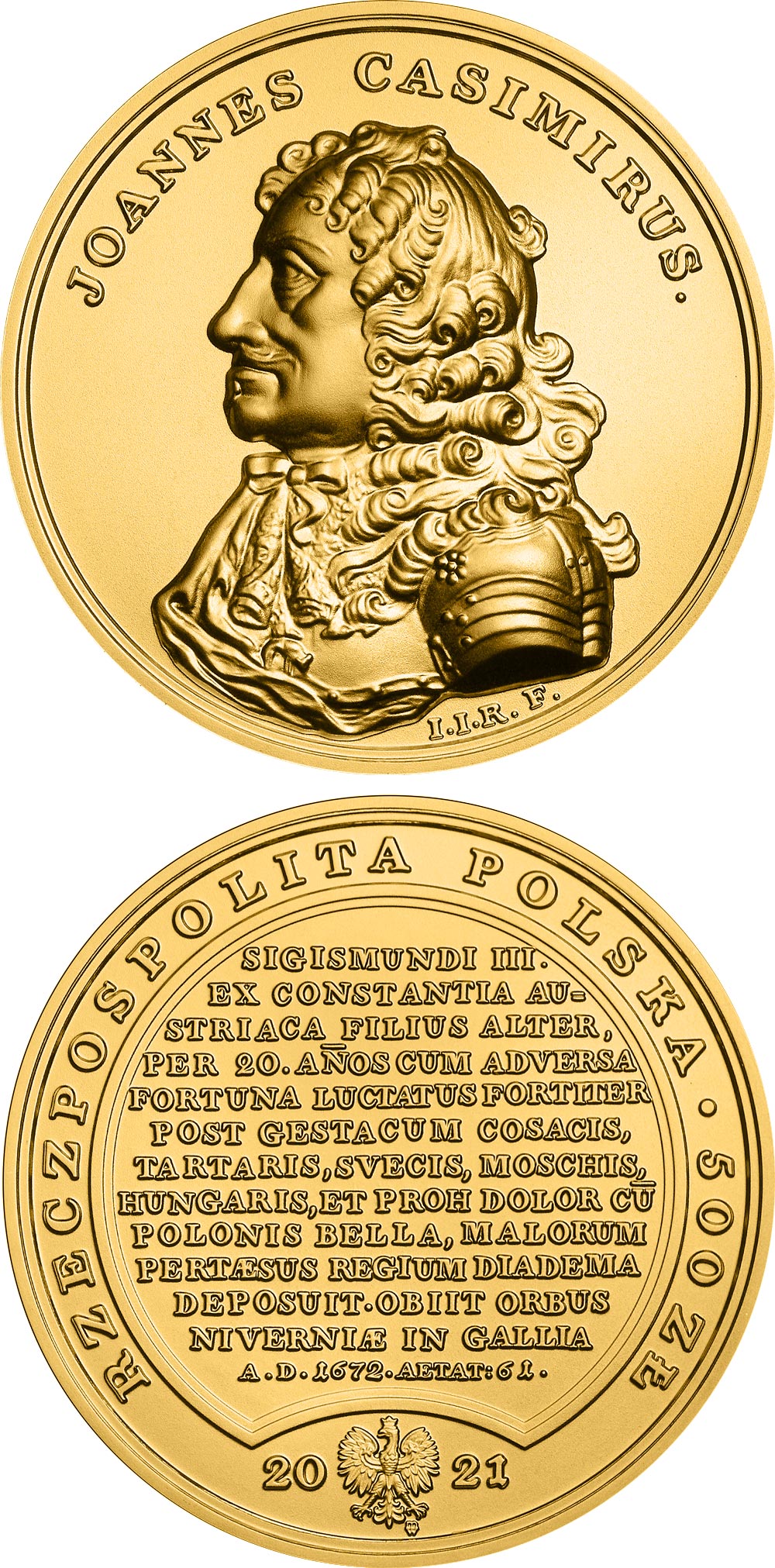 Image of 500 zloty coin - John Casimir Vasa | Poland 2021.  The Gold coin is of BU quality.