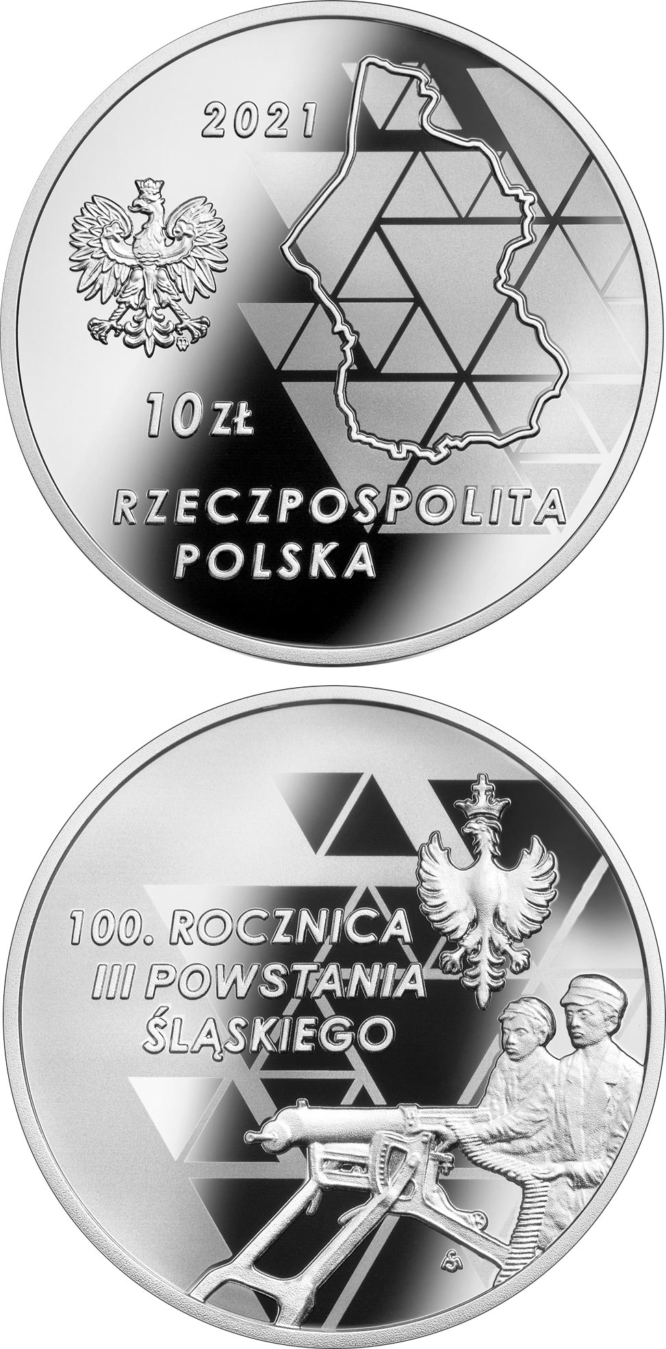 Image of 10 zloty coin - 100th Anniversary of the 3rd Silesian Uprising  | Poland 2021.  The Silver coin is of Proof quality.