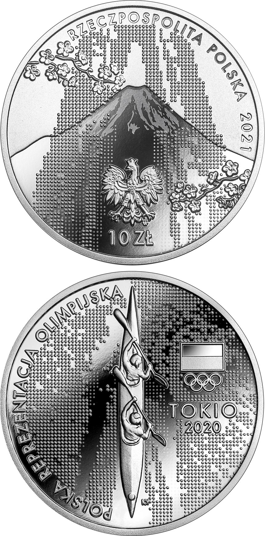 Image of 10 zloty coin - Polish Olympic Team – Tokyo 2020 | Poland 2021.  The Silver coin is of Proof quality.