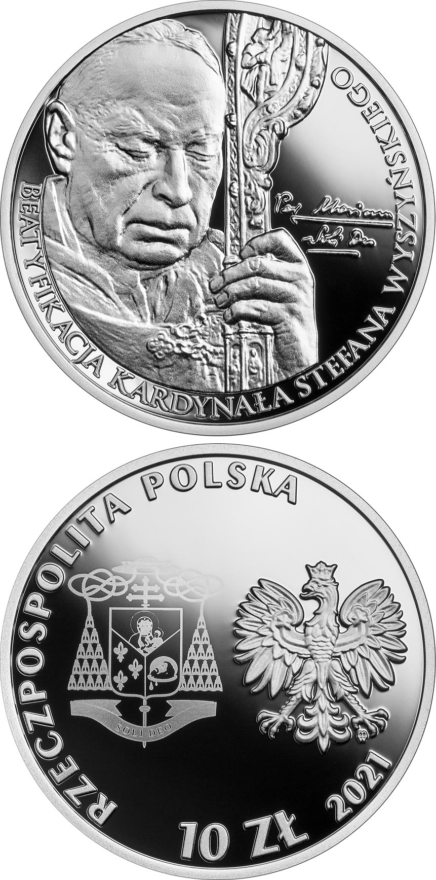 Image of 10 zloty coin - Beatification of Cardinal Stefan Wyszyński  | Poland 2021.  The Silver coin is of Proof quality.