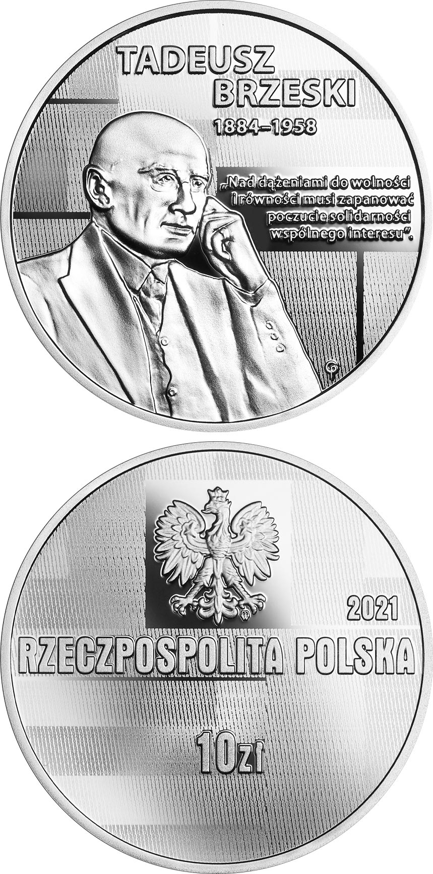Image of 10 zloty coin - Tadeusz Brzeski | Poland 2021.  The Silver coin is of Proof quality.