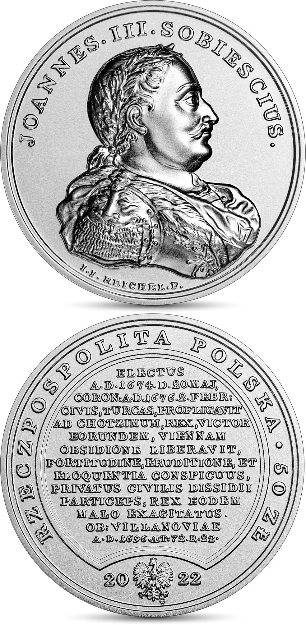 Image of 50 zloty coin - John III Sobieski  | Poland 2022.  The Silver coin is of Proof quality.