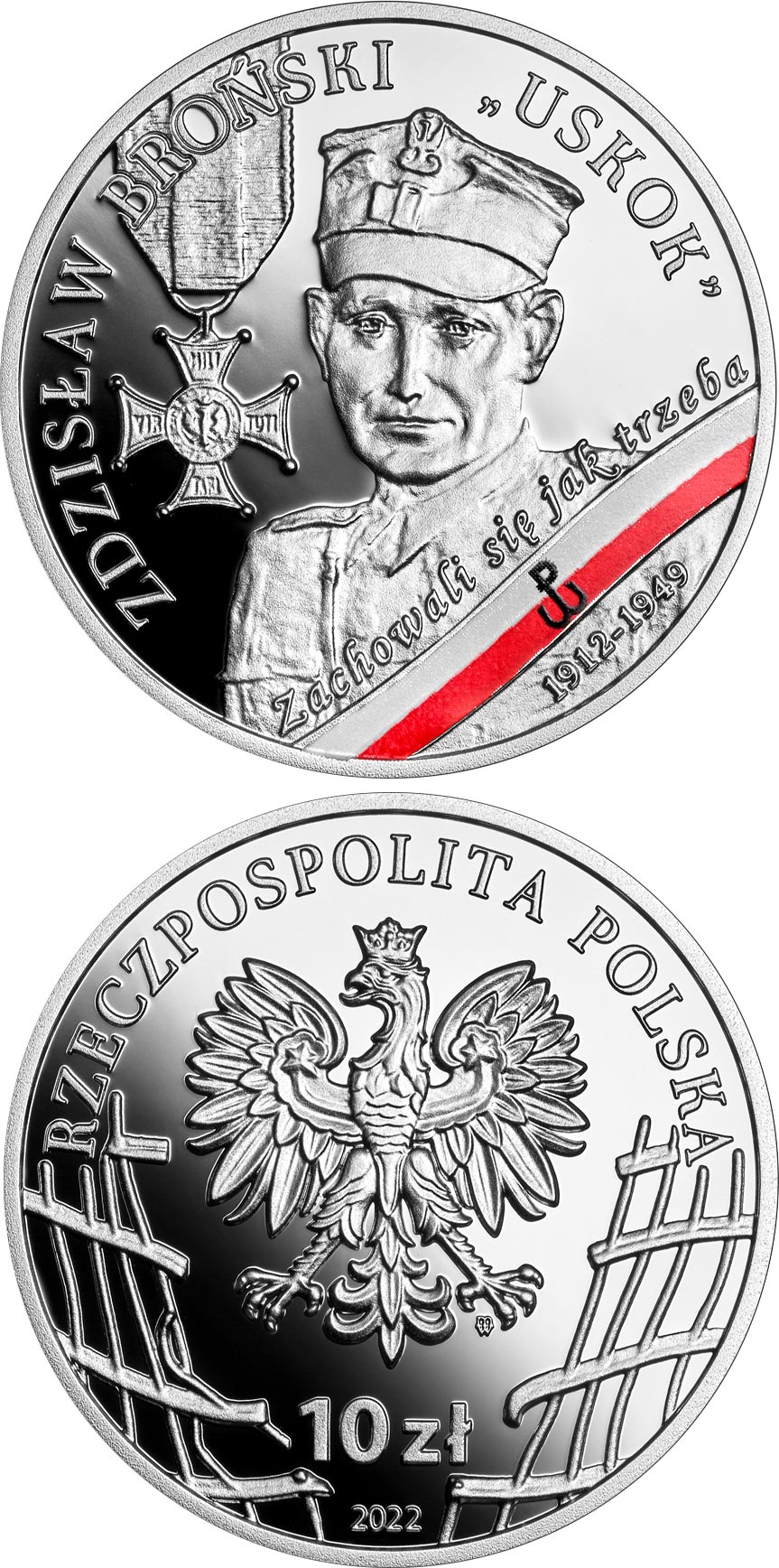 Image of 10 zloty coin - Zdzisław Broński - Uskok | Poland 2022.  The Silver coin is of Proof quality.