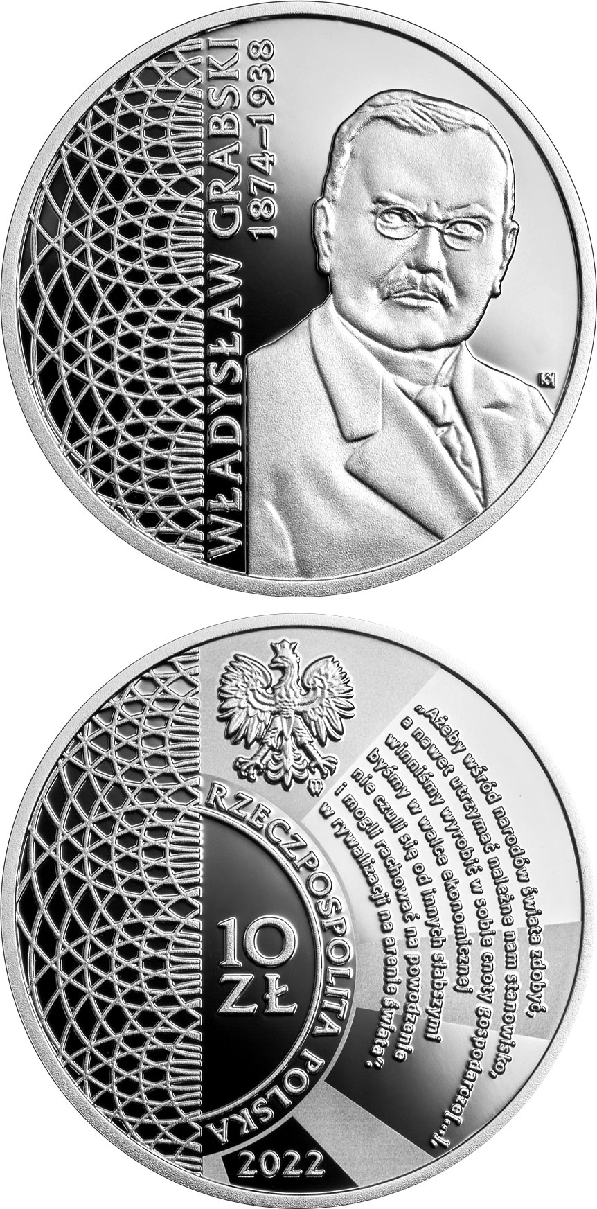 Image of 10 zloty coin - Władysław Grabski | Poland 2022.  The Silver coin is of Proof quality.