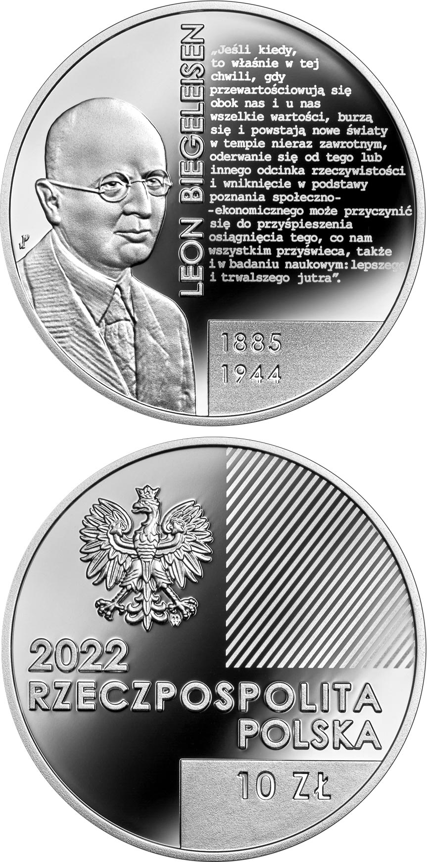 Image of 10 zloty coin - Leon Biegeleisen | Poland 2022.  The Silver coin is of Proof quality.