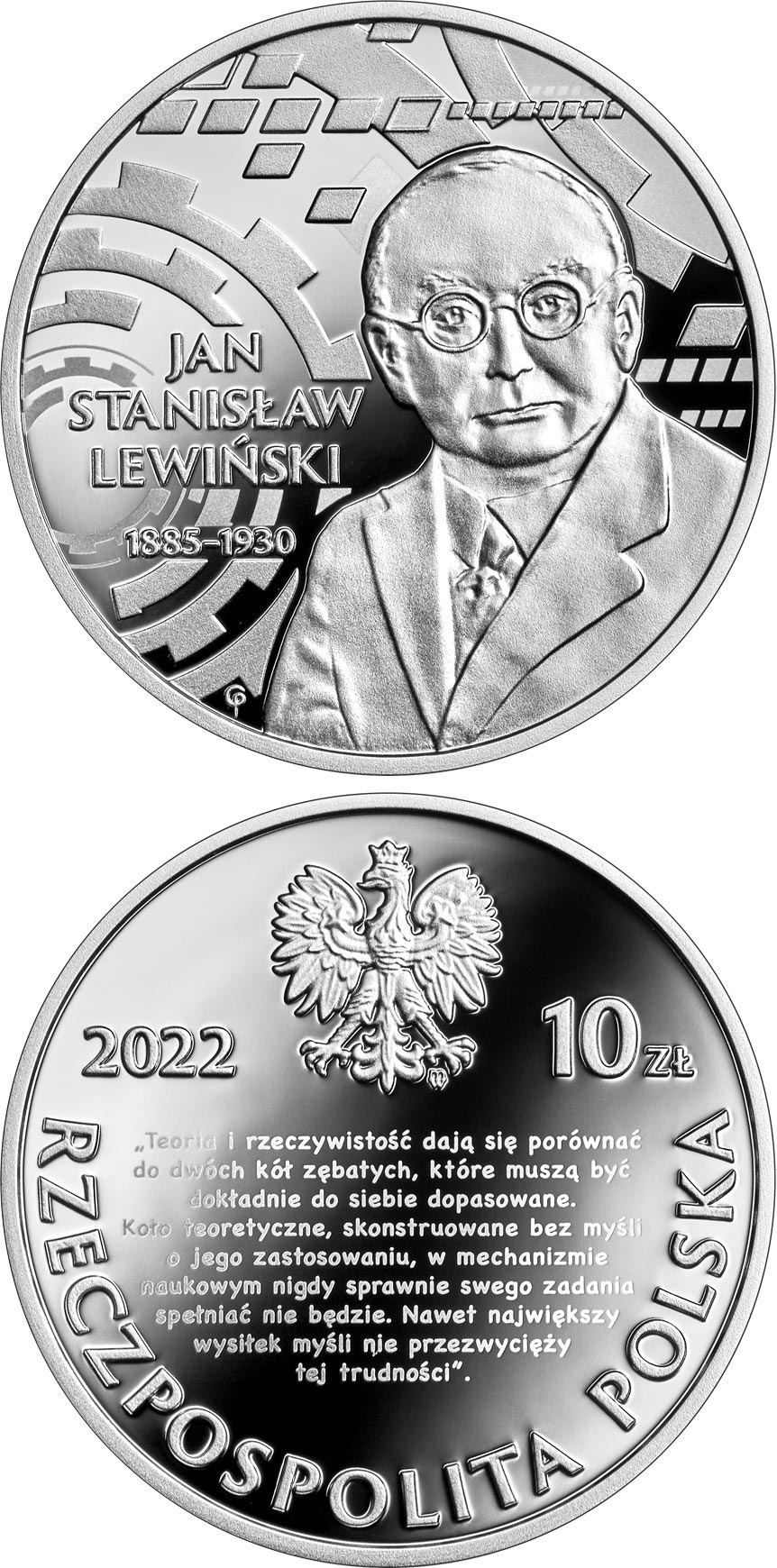 Image of 10 zloty coin - Stanisław Lewiński | Poland 2022.  The Silver coin is of Proof quality.