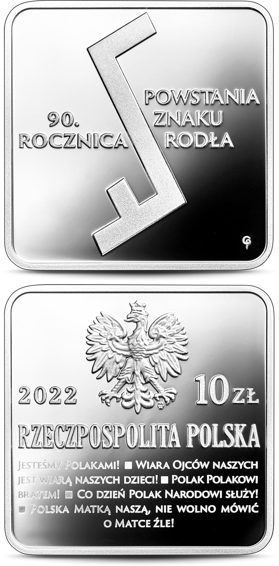 Image of 10 zloty coin - 90th Anniversary of the Rodło Sign | Poland 2022.  The Silver coin is of Proof quality.
