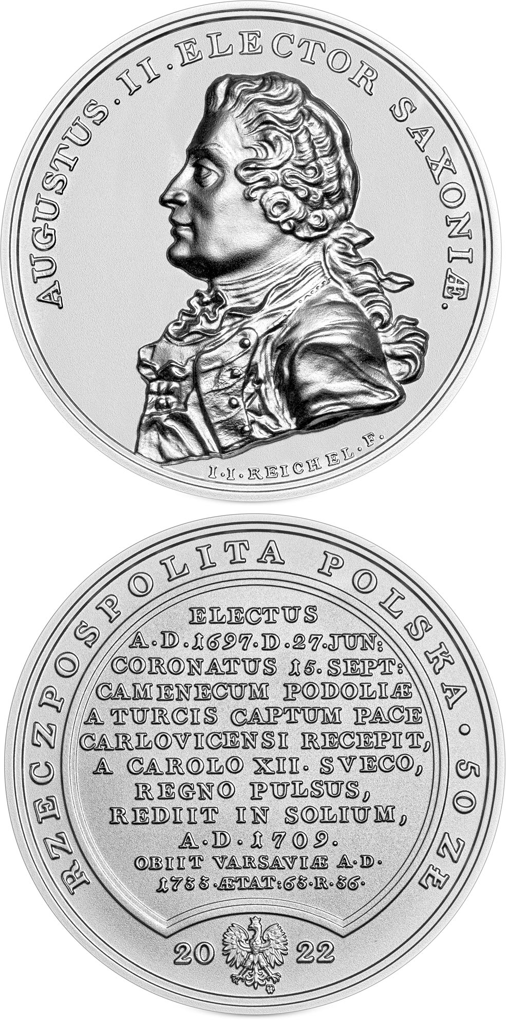Image of 50 zloty coin - Augustus II the Strong  | Poland 2022.  The Silver coin is of Proof quality.