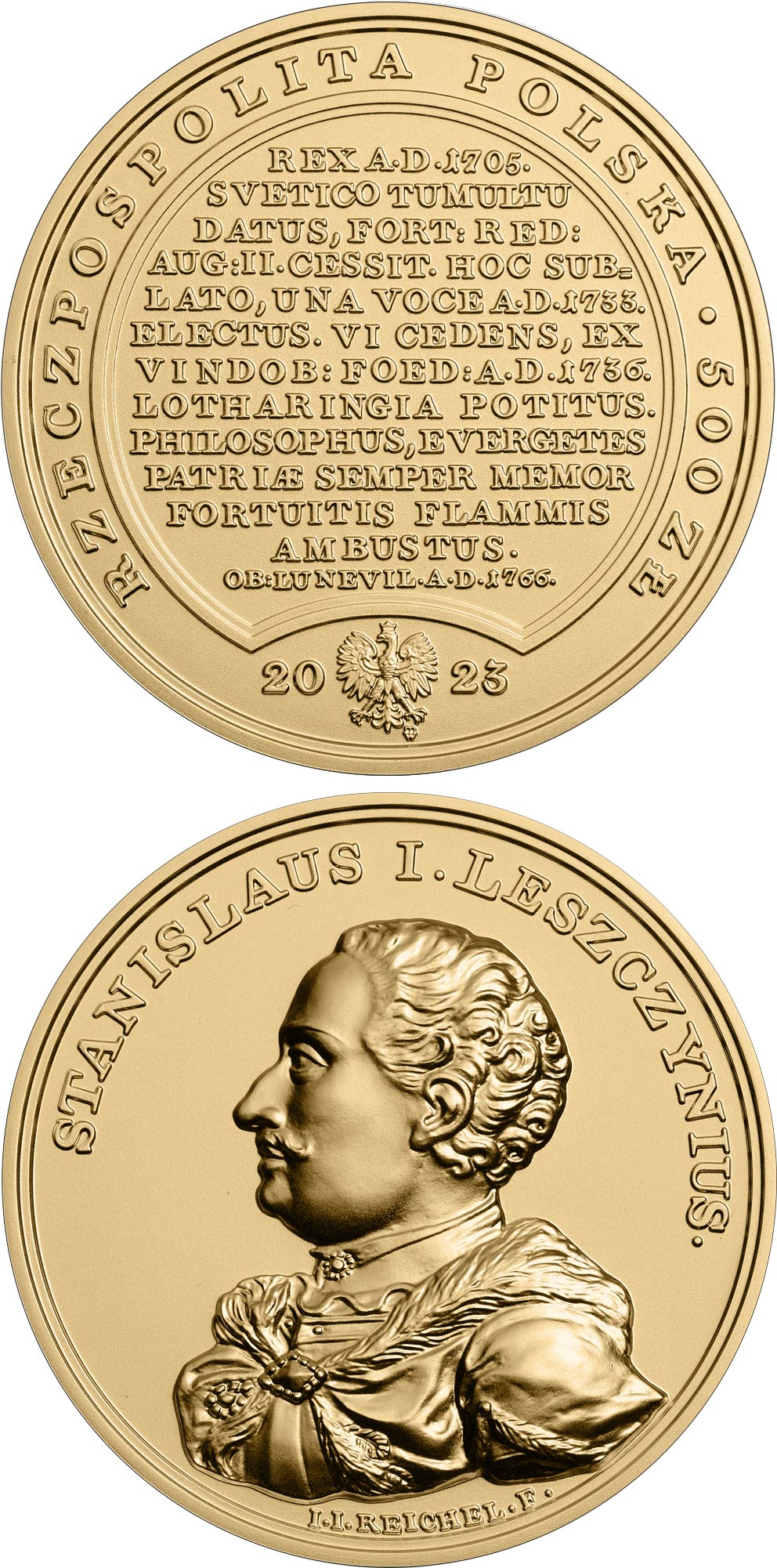 Image of 500 zloty coin - Stanisław Leszczyński  | Poland 2023.  The Gold coin is of BU quality.