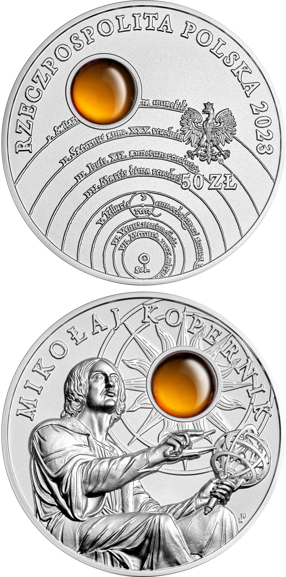 Image of 50 zloty coin - Nicolaus Copernicus | Poland 2023.  The Silver coin is of Proof quality.