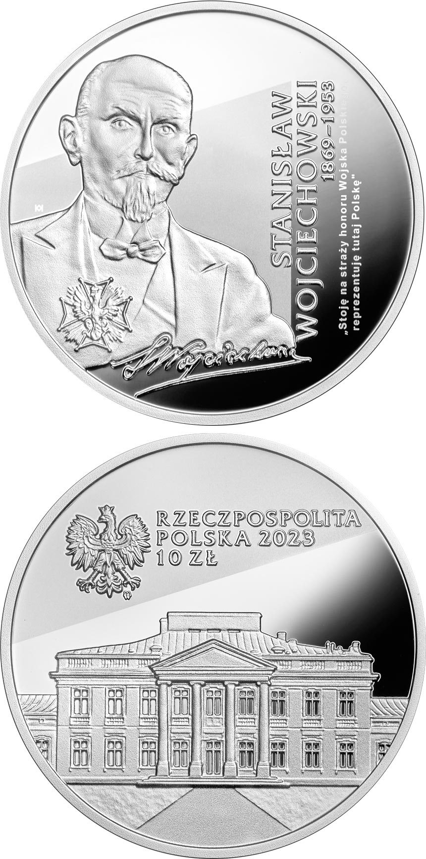 Image of 10 zloty coin - Stanisław Wojciechowski | Poland 2023.  The Silver coin is of Proof quality.