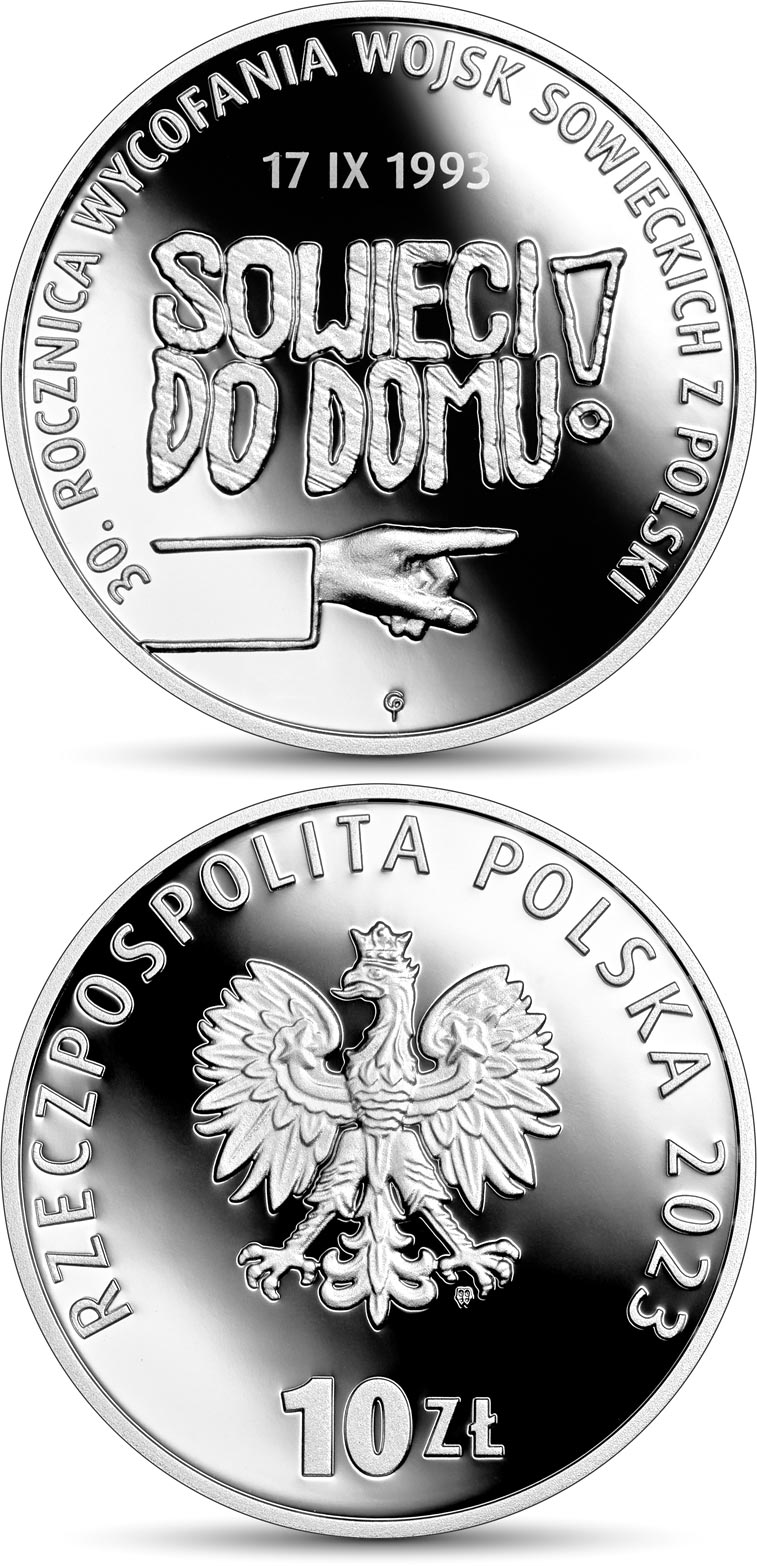 Image of 10 zloty coin - 30th Anniversary of the Withdrawal of the Soviet Army from Poland | Poland 2023.  The Silver coin is of Proof quality.