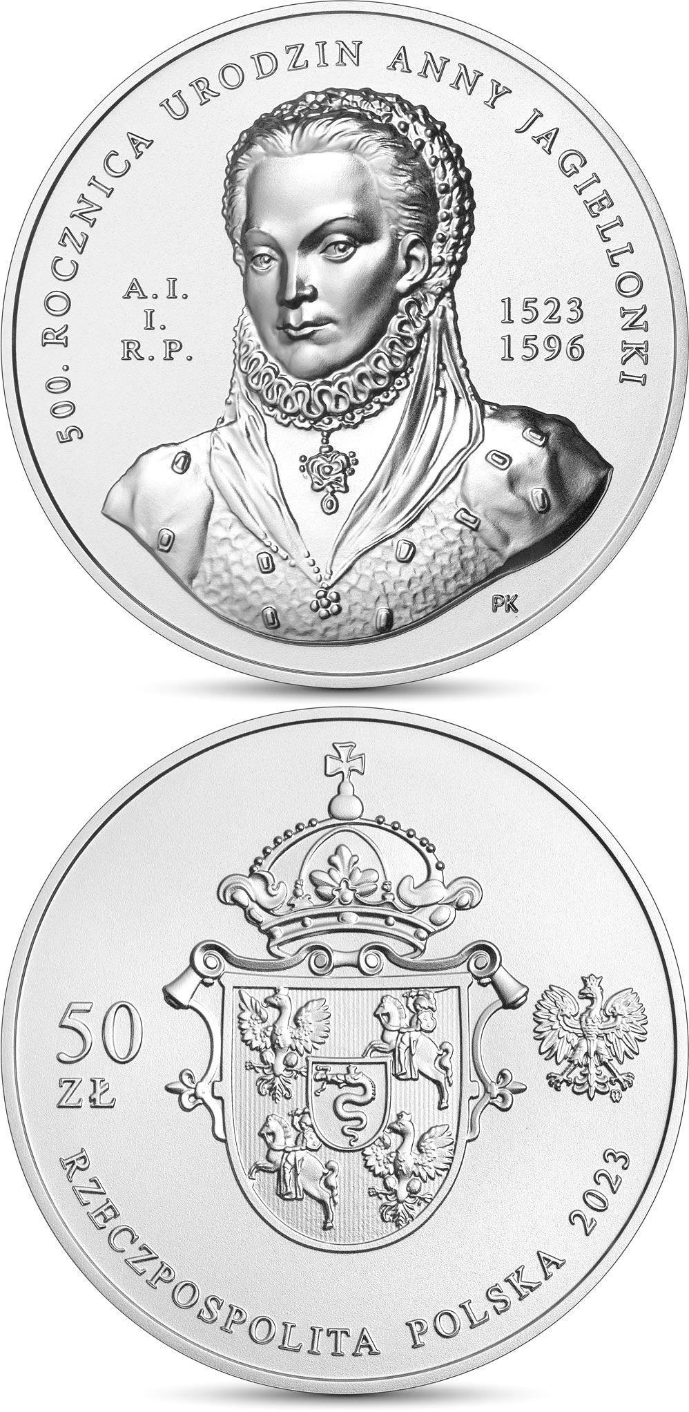Image of 50 zloty coin - 500th Anniversary of the Birth of Anna Jagiellon
 | Poland 2023.  The Silver coin is of Proof quality.