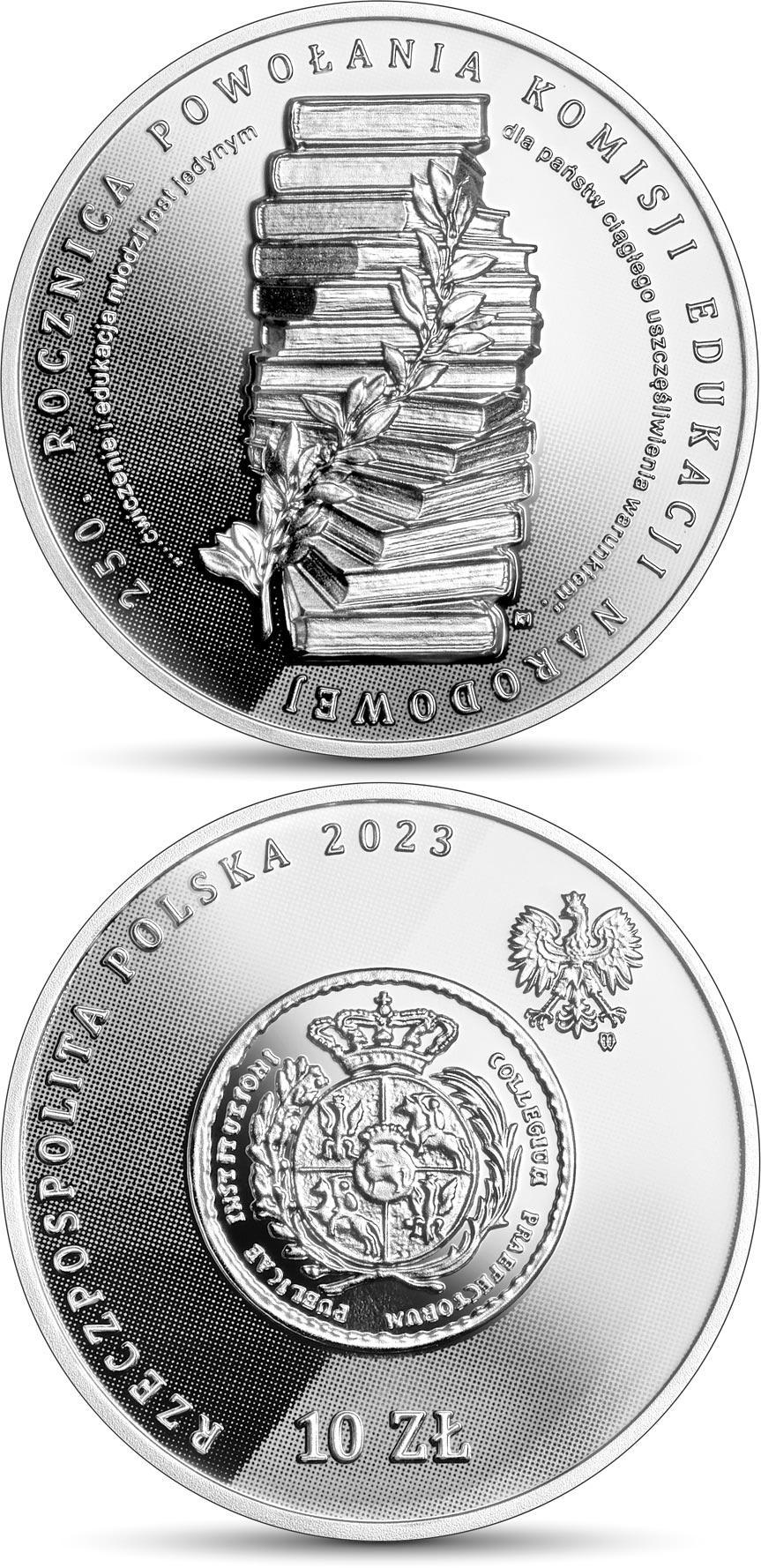 Image of 10 zloty coin - 250th anniversary of the Commission of National Education | Poland 2023.  The Silver coin is of Proof quality.