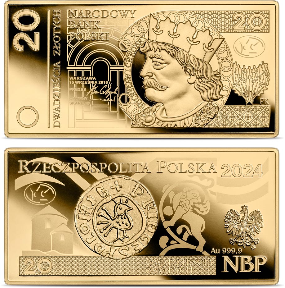 Image of 20 zloty coin - The 20 Zloty Note | Poland 2024.  The Gold coin is of Proof quality.