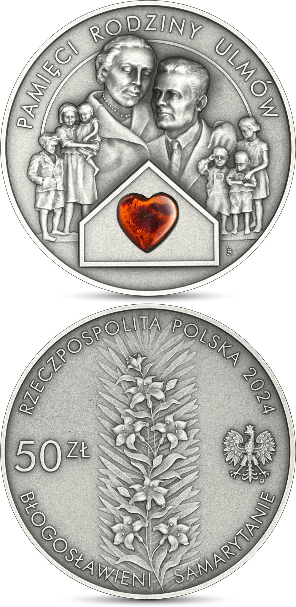 Image of 10 zloty coin - In Memory of the Ulma Family | Poland 2024.  The Silver coin is of BU quality.