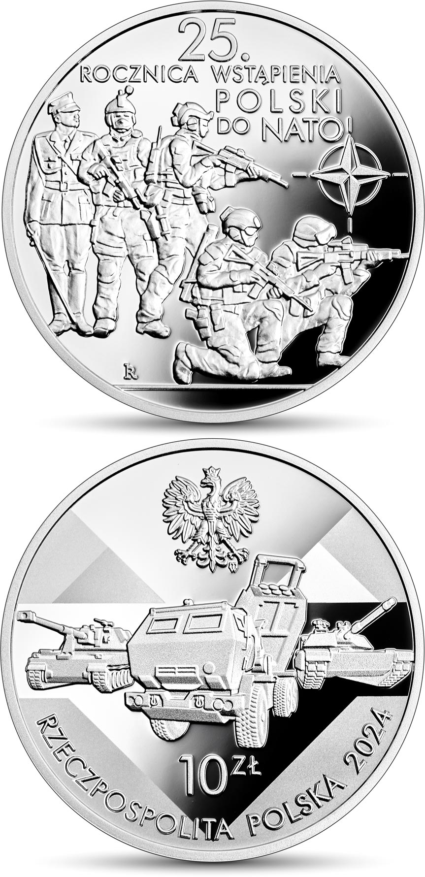 Image of 10 zloty coin - 25th Anniversary of Poland’s Accession to NATO | Poland 2024.  The Silver coin is of Proof quality.