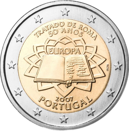 Image of 2 euro coin - 50th Anniversary of the Treaty of Rome | Portugal 2007
