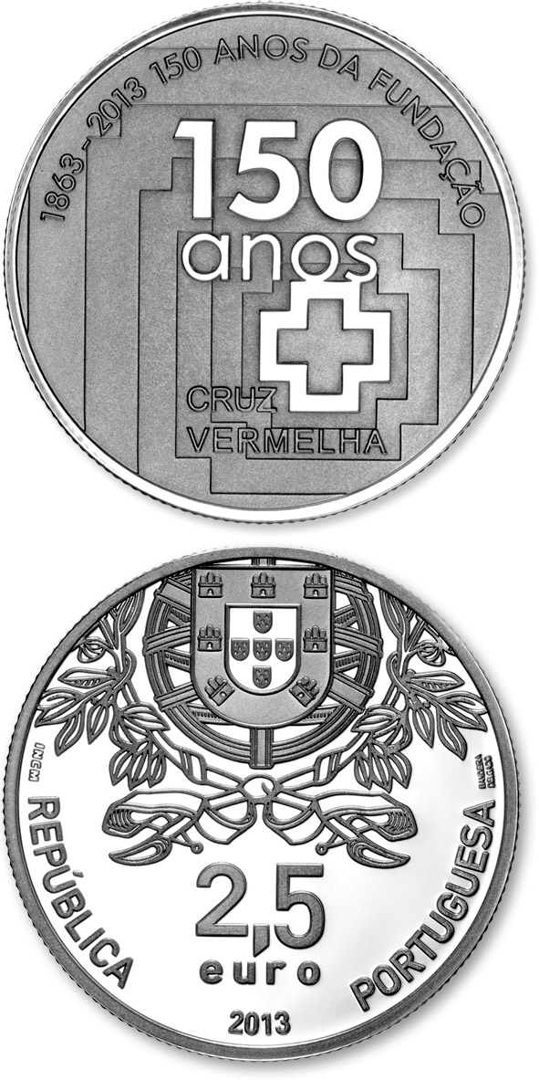 Image of 2.5 euro coin - 150th Anniversary Of Red Cross | Portugal 2013.  The Silver coin is of Proof quality.