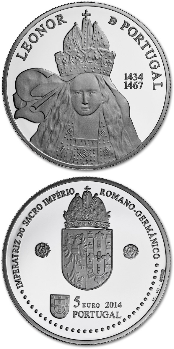Image of 5 euro coin - Leonor de Almeida Portugal | Portugal 2014.  The Silver coin is of Proof quality.